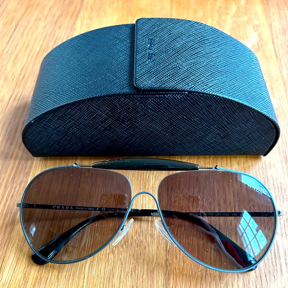 Prada SPR 56S UFT-502 Aviator Black Sunglasses with case